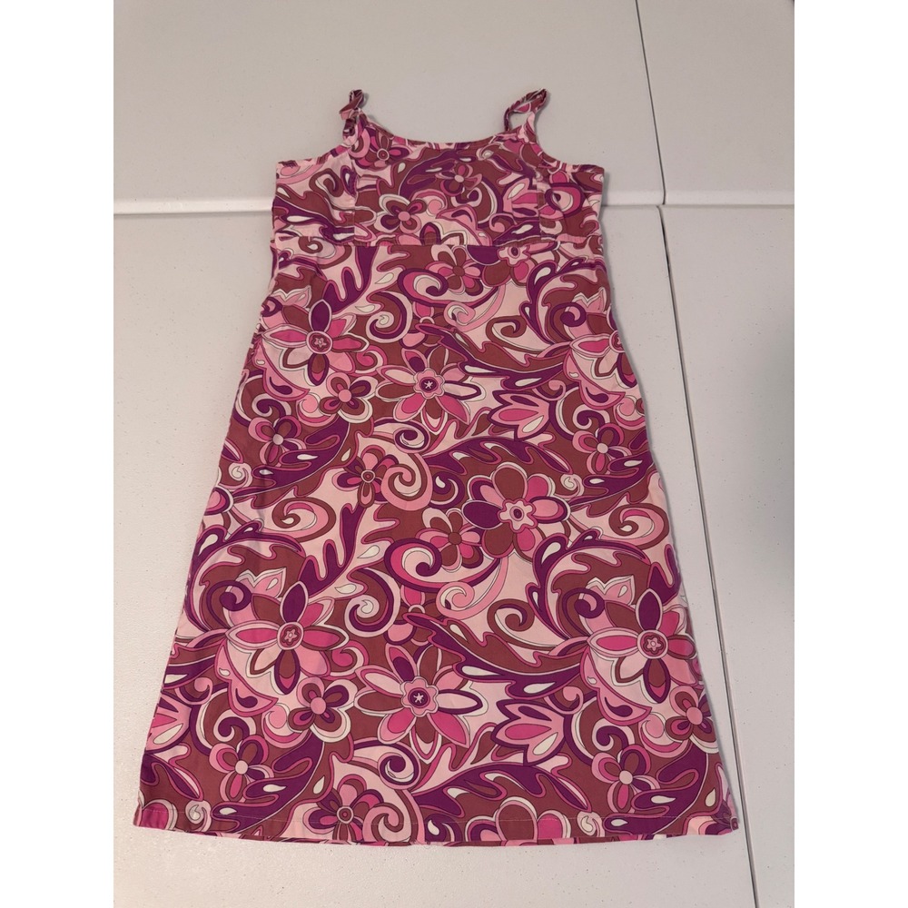 Old Navy Pink Purple Floral Psychedelic Y2K Sundress‎ Retro Mod Sleeveless 14 jj